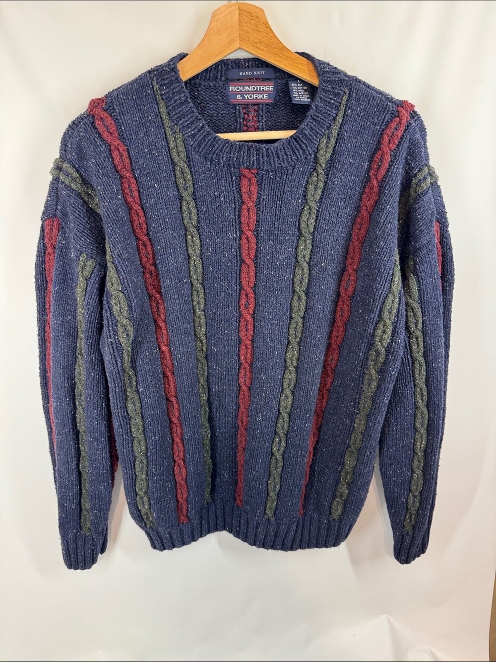 Vintage Roundtree & Yorke Striped Cable Knit Sweater size Large